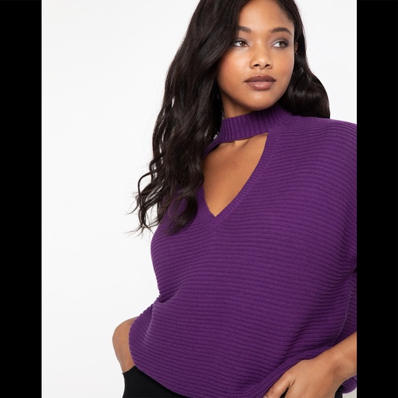 Eloquii Sweaters - Eloquii purple cropped oversized choker sweater